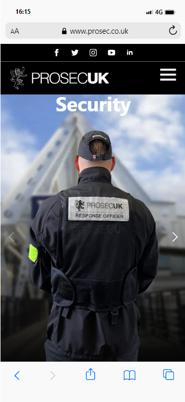 The homepage of Prosec Uk