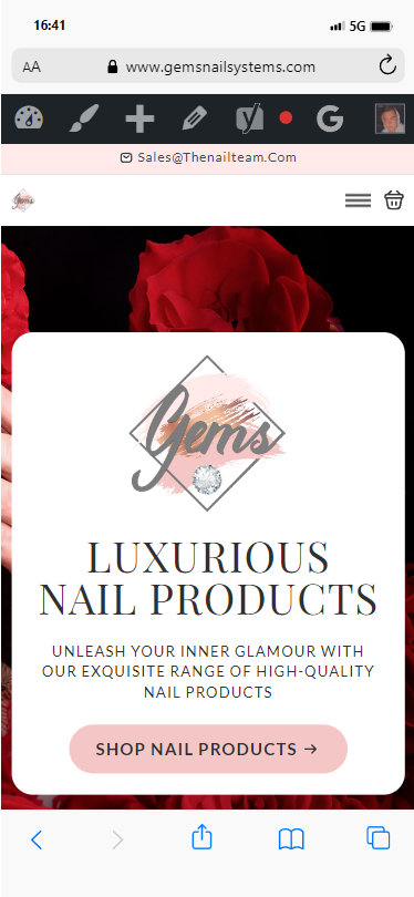 The homepage of Gems Nail Systems