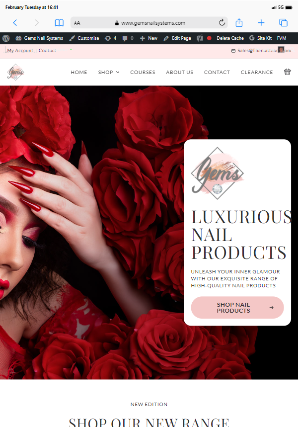 The homepage of Gems Nail Systems